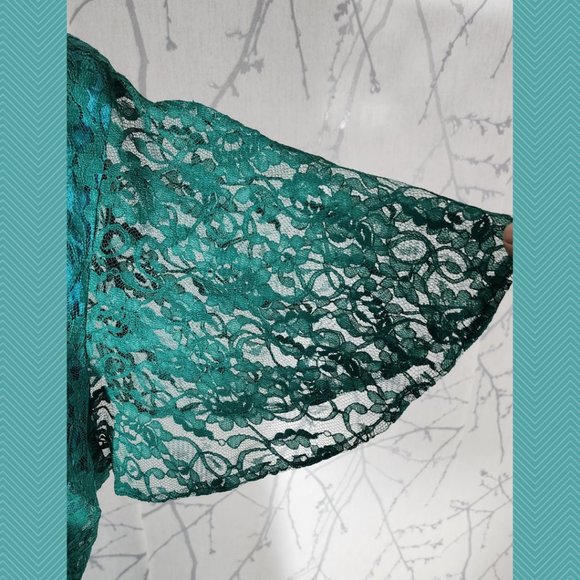 Nu Mode Vintage Emerald Green Lace Overlay Maxi Dress Edwardian - Picture 3 of 8